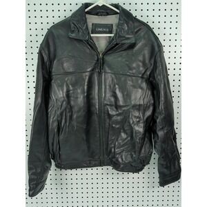 Lineage Men's Black Leather Jacket Full‎ Zip Size Medium